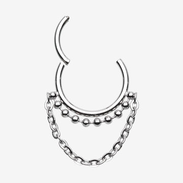 Detail View 1 of Chained Royal Bali Beads Steel Seamless Clicker Hoop Ring